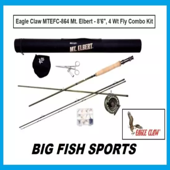 EAGLE CLAW Mt. Elbert Travel/Pack 8' 6" Fly Rod and Reel Kit #MTEFC-864 w/Tackle