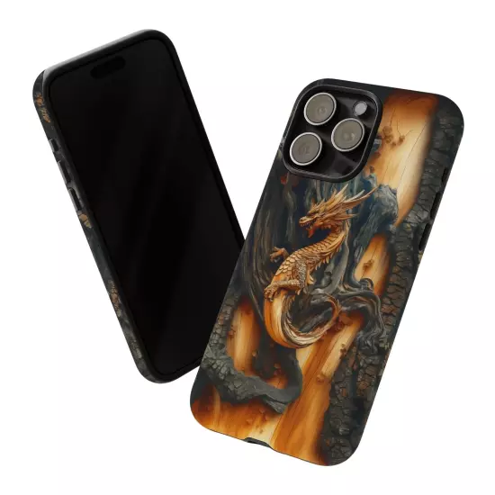 For iPhone, Samsung Galaxy, Pixel - Phone Case Cover - Carved Wood Dragon Print