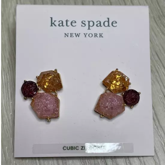 Kate Spade Cubic Zirconia Gold Tone Trio Multi Stone Cluster Stud Earrings