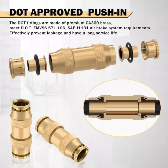 23 PCS Brass DOT Air Line Fittings Kit 1/4 3/8 1/2 DOT Quick Connect Air Fitt...