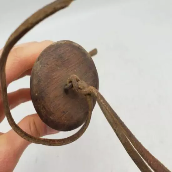 Antique Gun Powder Shot Horn with Wood End & Plug / Leather Strap - Approx. 7"