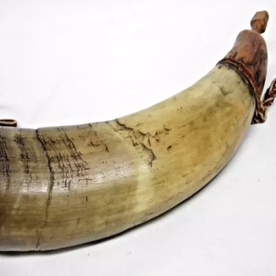 Vintage Black Powder Horn w/ Wooden Cap