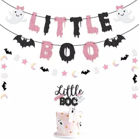 Little Boo Banner Little Boo Cake Topper for Halloween Girl Baby Shower the S...