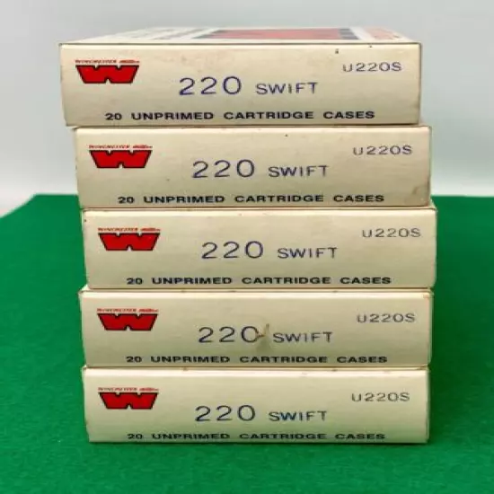 Winchester-Western 220 Swift Unprimed Cartridge Cases Empty Box- Lot of 5 boxes