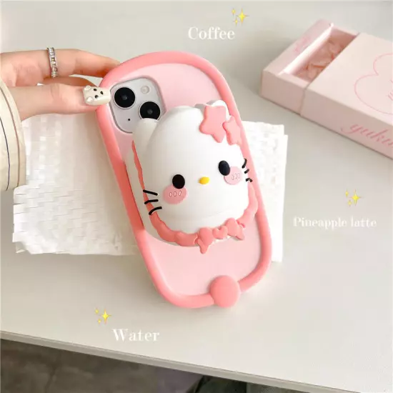 3D Slipper Cover Case Stand For iPhone 14 15 16 Pro Max 3D Cartoon Hello Kitty