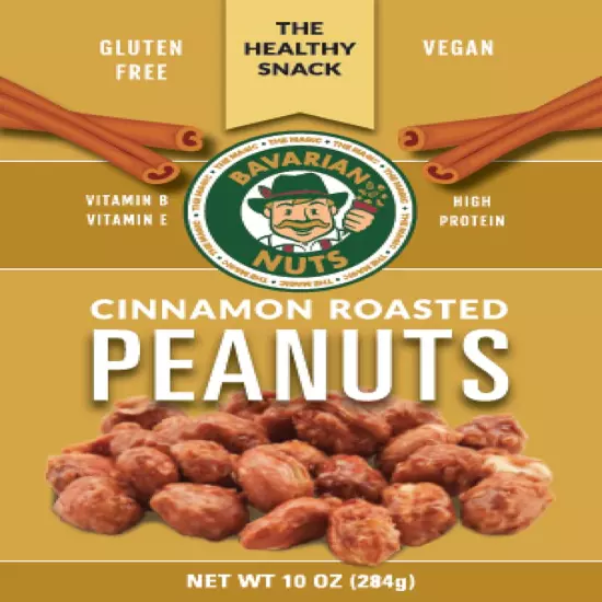 Magic Bavarian Cinnamon Roasted Peanuts, 10 Oz - Sweet, Gluten-Free, Vegan Nuts,