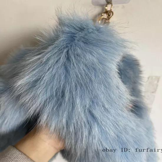 2/5/10 wholesale Dyed Color Real Blue Fox Tail Fur Keyring Pendant Cosplay Toy