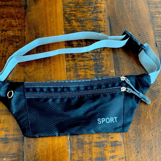 Slim Black Money Belt Running Belt Waist Fanny Pack Dog Walking Pouch Travel