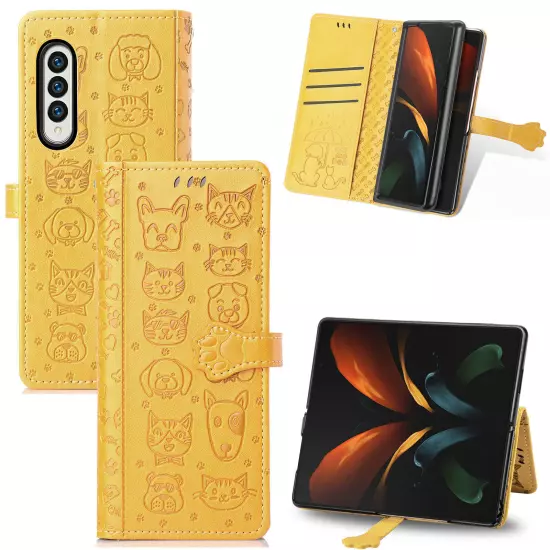 For samsung galaxy z fold 3/4/5/6 Cute PU Leather Flip Phone Case Kickstand NEW