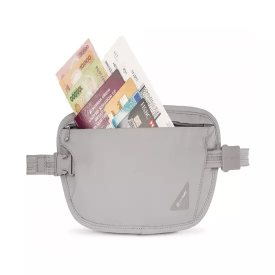 Pacsafe Coversafe X100 Anti-Theft RFID Blocking Waist Wallet, Neutral Grey