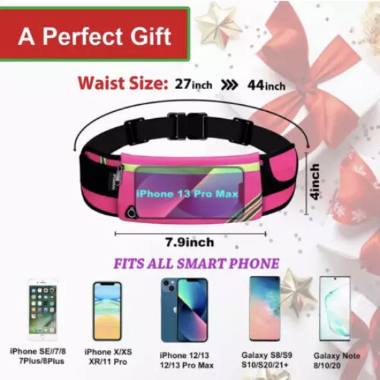 Waterproof Hot Pink Reflective Zip Waist Bag Running Belt Pouch Fanny Pack