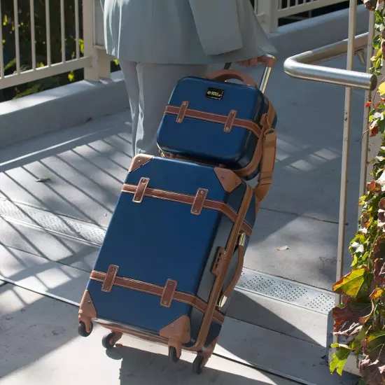 World Traveler Gatsby Luxury Trunk 2-Piece Spinner Carry-On Luggage Set - Navy