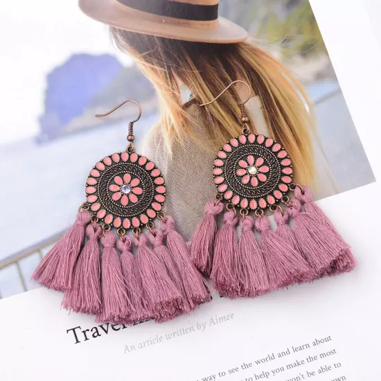 Fashion Women Bohemian Earrings Long Tassel Fringe Drop Dangle Ear Stud Jewelry