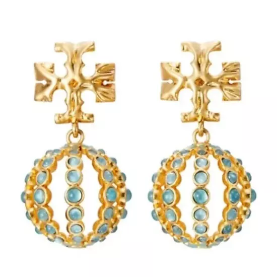 Tory Burch Roxanne small drop crystal stones earrings in gold