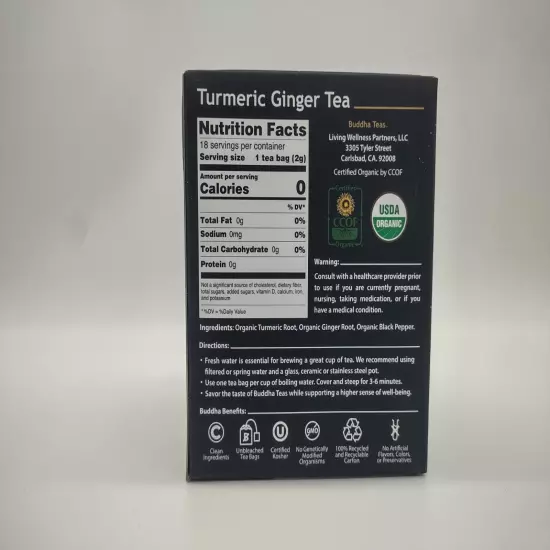 Buddha Teas Organic Turmeric Ginger Tea - OU Kosher USDA Organic CCOF Organic...