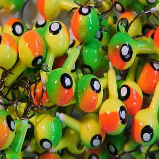 100 NEW FLOATING WALLEYE JIG HEADS SIZE 1 GREEN ORANGE YELLOW 3/8