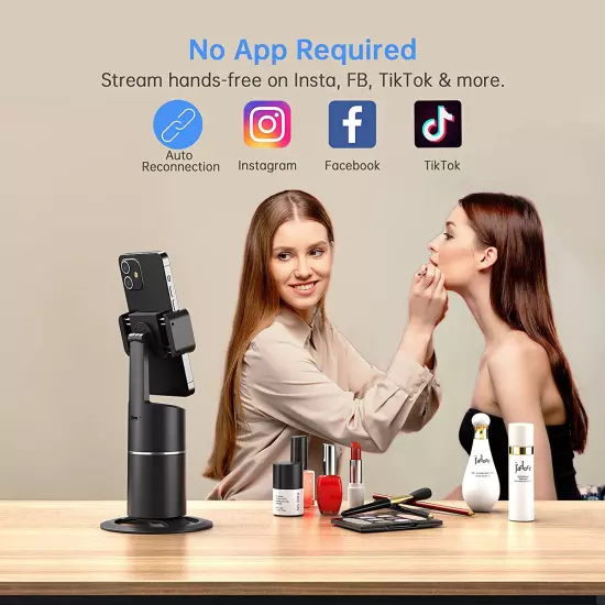 Auto Face Tracking Phone Holder, No App Required, 360° Rotation Face Body Phone 