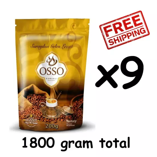 9 pack x OSSO Turkish Ottoman Coffee Ground Roasted 1800 gram - 63.5oz