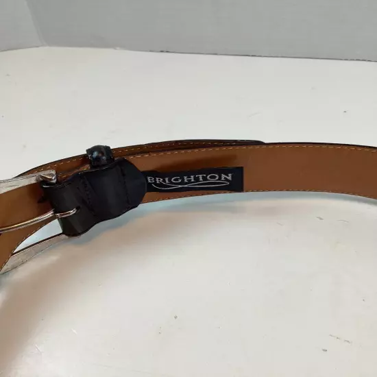 Brighton Italian Embossed Calfskin Saddle Leather Belt Black Ladies 28 40703