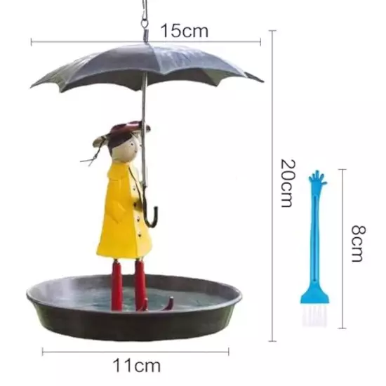 Outdoor Hanging Bird Feeder Set with Metal Chain and Umbrella Girl Shape,3343