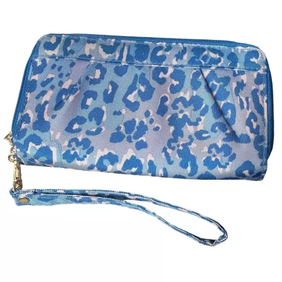 Travelon Blue, Cheetah Leopard Print, Zippered Wallet/ Wristlet, RFID Blocking