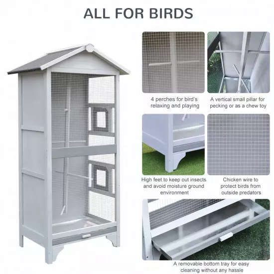 60" Wooden Outdoor Bird Cage for Finches, Parakeet, Large Bird Cage with Removab