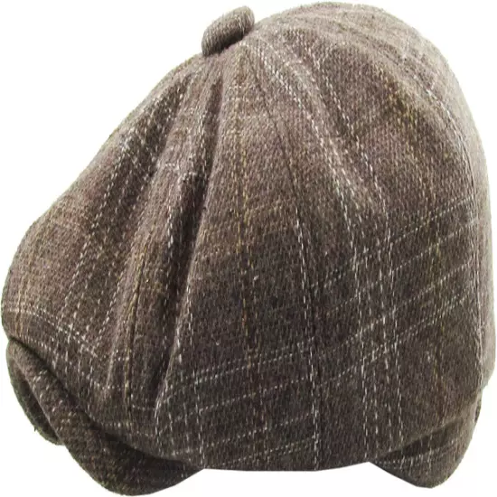 Men's Newsboy Button Top Ascot Ivy Cabbie Hat Gatsby Cap Plaid PU Leather