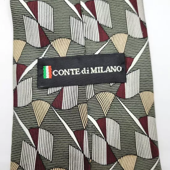 CONTE Di MILANO Colorful Silk Geometric Pattern on Olive Business Necktie