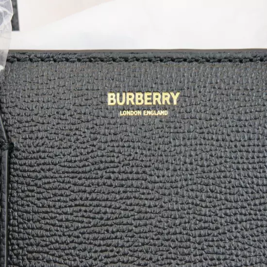 $1790 BURBERRY MD BANNER BLACK LEATHER CHECK CANVAS SHOULDER MEDIUM TOTE BAG