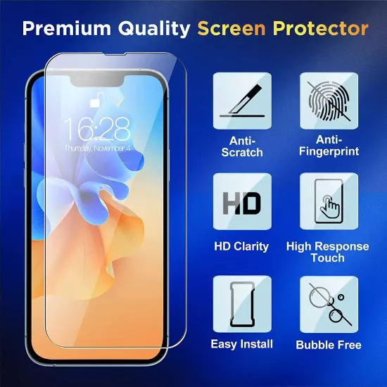 For iPhone 16 15 14 13 12 11 Pro Max Tempered Glass Screen + Camera Protector