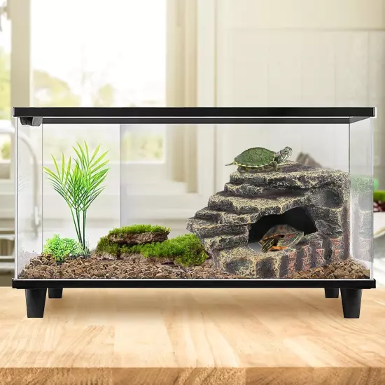 Turtle Basking Platform Frogs Habitat Hiding Cave Resin Fish Tank Aquarium Ornam