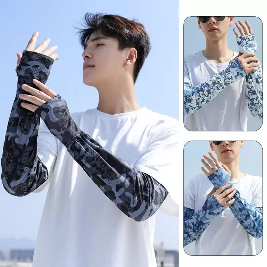 Cycling Arm Warmer Ice Silk Anti-UV Half Finger Gloves Mens Camouflage Outdoor