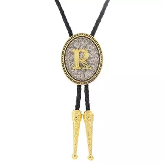 Bolo tie for Men Western Cowboy Golden Initial Letter A to Z Costume Bolo ties