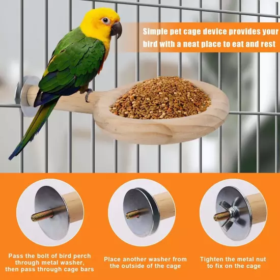 Bird Perch with Bird Feeding Cup, Parrot Wood Perch Tree Bird Perch Stand, So...