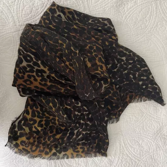 Lord & Taylor Brown Black Leopard Print X-Large 29 x 69 Rectangle Fashion Scarf