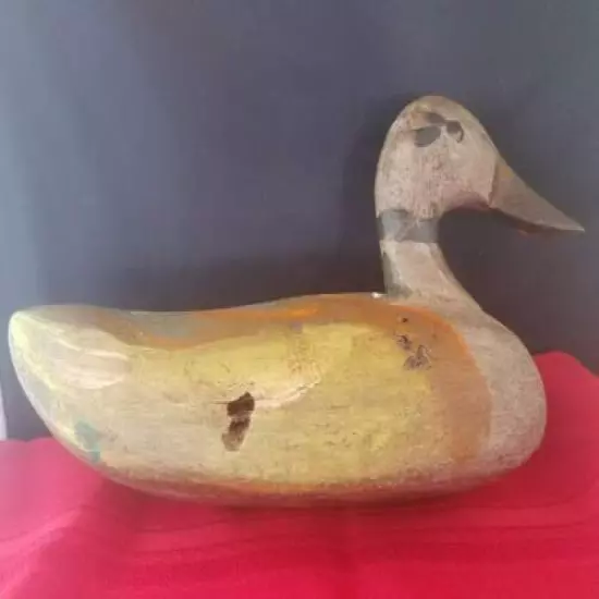 Paint Decorated Carved Wood Duck Decoy Mallard 12x5x7" Antique Vintage 