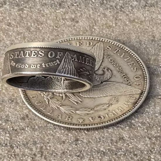 Vintage 1921 D Morgan Dollar .900 Silver Coin Ring Size 10 21 Grams