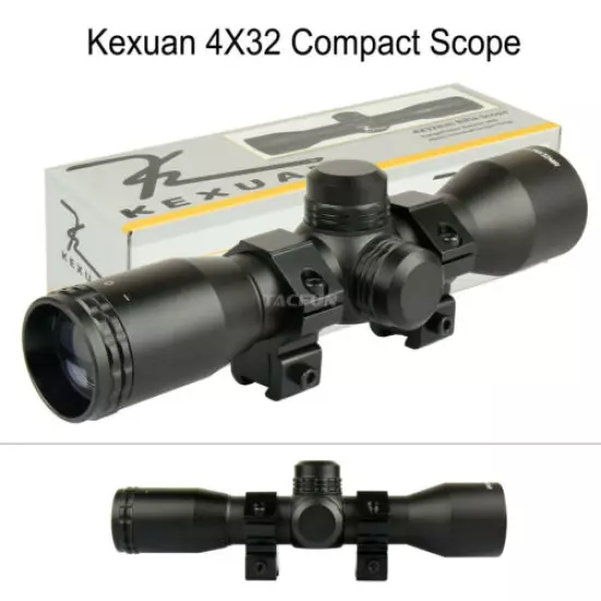 Kexuan 4X32 Compact Scope with Mil-Dot Reticle and 1" Dovetail Scope Rings