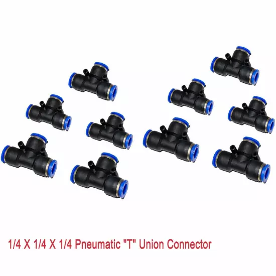 10* 1/4" OD Tube Pneumatic TEE Push To Connect Union 1/4x1/4x1/4 Air Fitting