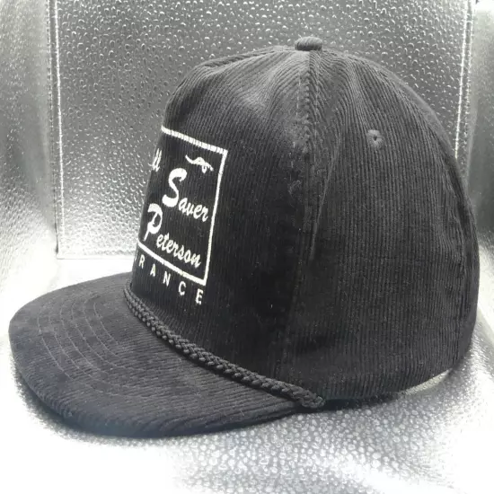 Corduroy Black Adjustable Advertising Rope Hat Cap Taiwan Headmost Vintage VTG