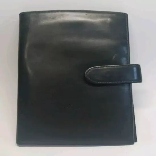 TUMI Dakota Leather Wallet Travel Passport Organizer Black Leather 7.5in x4.4in