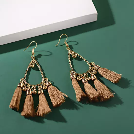 Fashion Women Bohemian Earrings Long Tassel Fringe Drop Dangle Ear Stud Jewelry