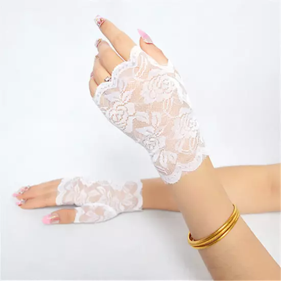 Women Lace Fingerless Gloves Sun Protection Half Finger Gloves Driving Mittens