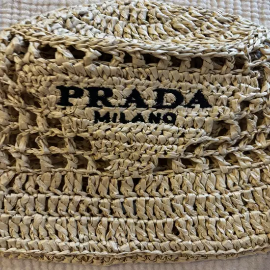 PRADA Beige Natural Crochet Bucket Hat Small