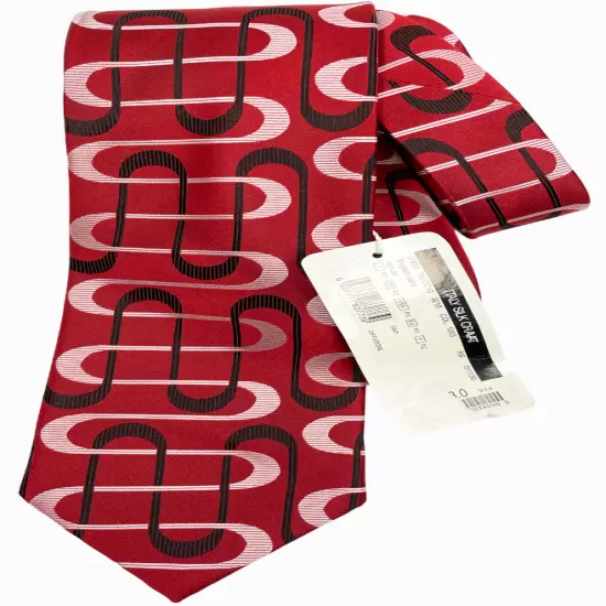 NEW Daniey Swarovske Deco Abstract Red Geometric Silk Tie Men's 3.8" x 59"