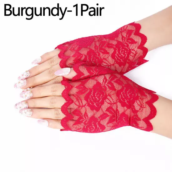 Women Lace Fingerless Gloves Sun Protection Half Finger Gloves Driving Mittens