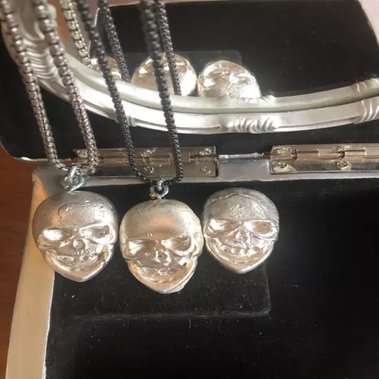 Pure silver hand poured skull. 2 Troy Oz. 999 Silver.