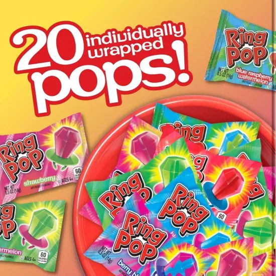 Ring Pop Individually Wrapped Bulk Lollipop Variety Party Pack – 20 Count Sucker