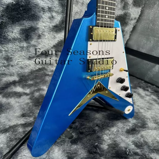 Blue Solid Body Custom Special Shape Electric Guitar 2H Pickups Fixed Bridge