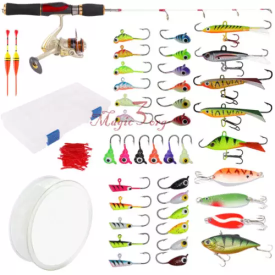 Winter Fishing Outfit Tackles Backpack Seat Reel Rod Lures Combos Pike Panfish